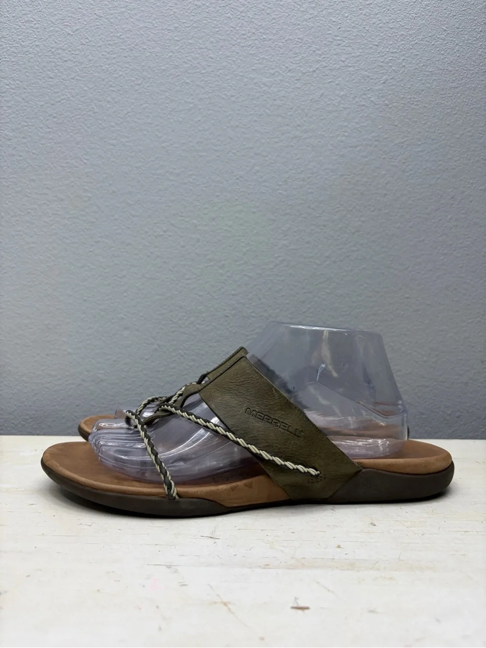 Merrell Olive Green Leather Braided Strap Slide Sandals Size 10